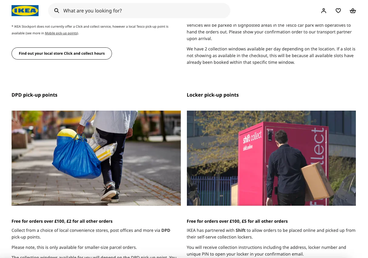 IKEA customer information explaining locker collection points